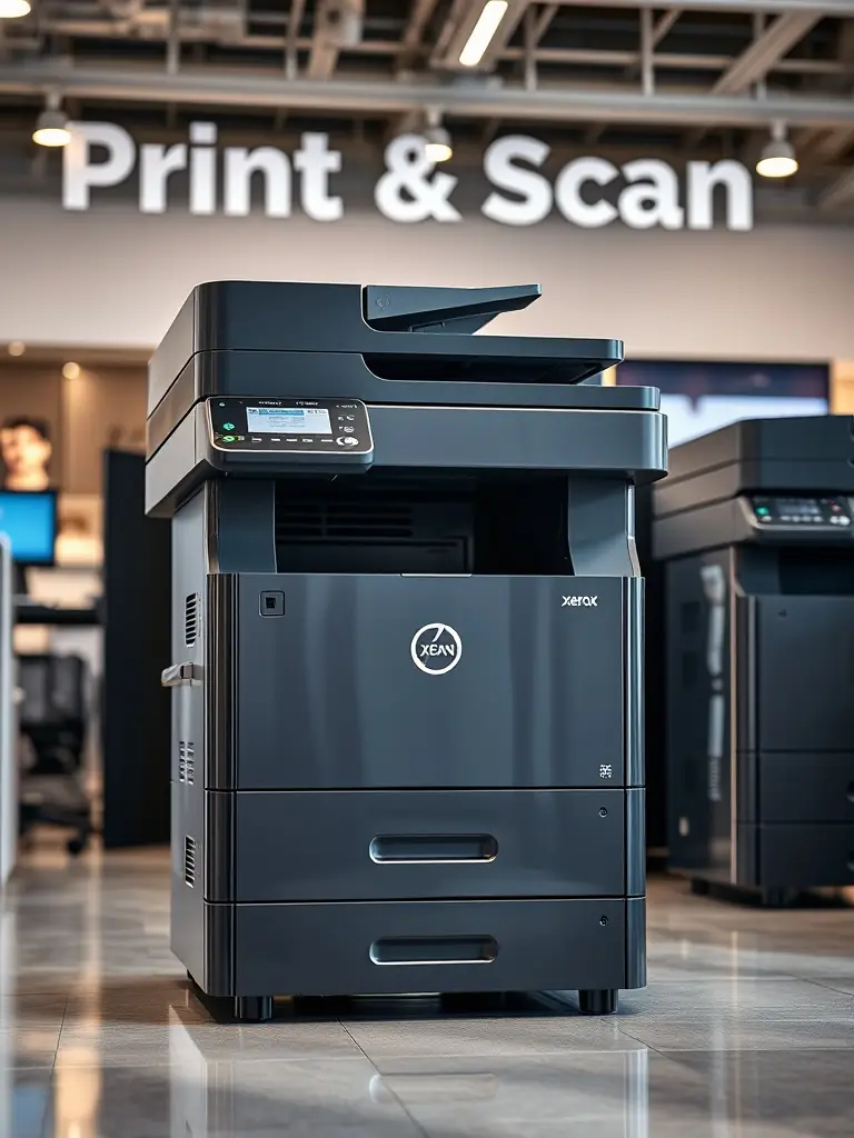 A close-up shot of a multi-functional printer scanning a document, showcasing its versatility and ease of use.