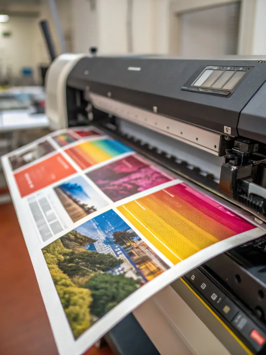 A detailed image of an inkjet printer producing a colorful photograph, highlighting its ability to create vivid and detailed prints.